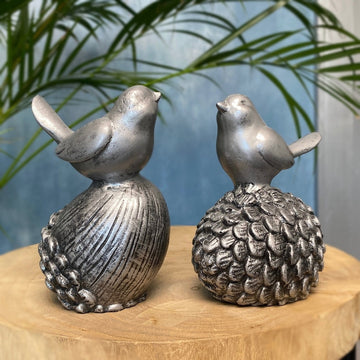 Forest Bird set of 2 figurine In Silver