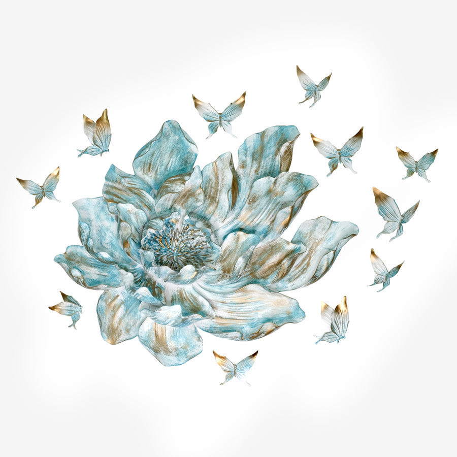 Soaring Flower and Butterflies Wall Decor in Blue & White
