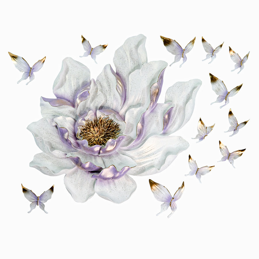 Soaring Flower and Butterflies Wall Decor in White and Pink