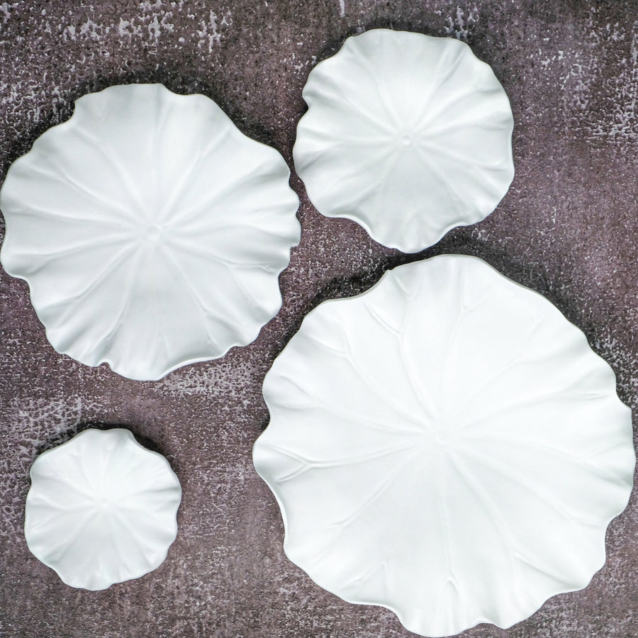 Lotus Leaves Wall Decor set in White