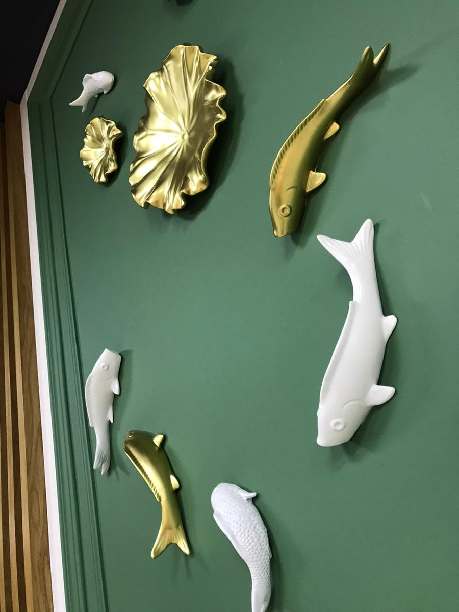 Smooth Fish set Wall Decor in white and Gold